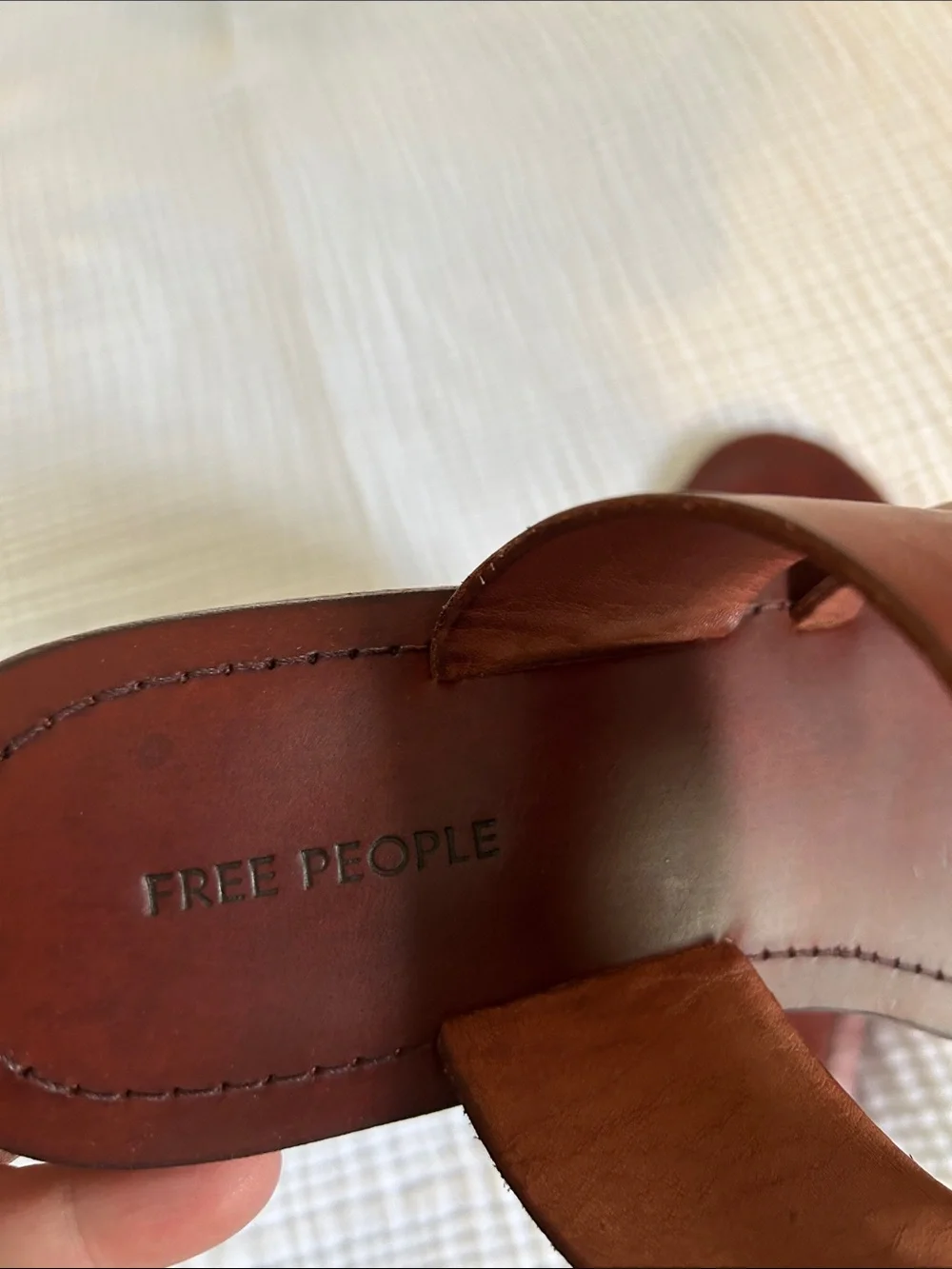 Free People Chestnut Brown Double-Strap Leather Slide Sandals